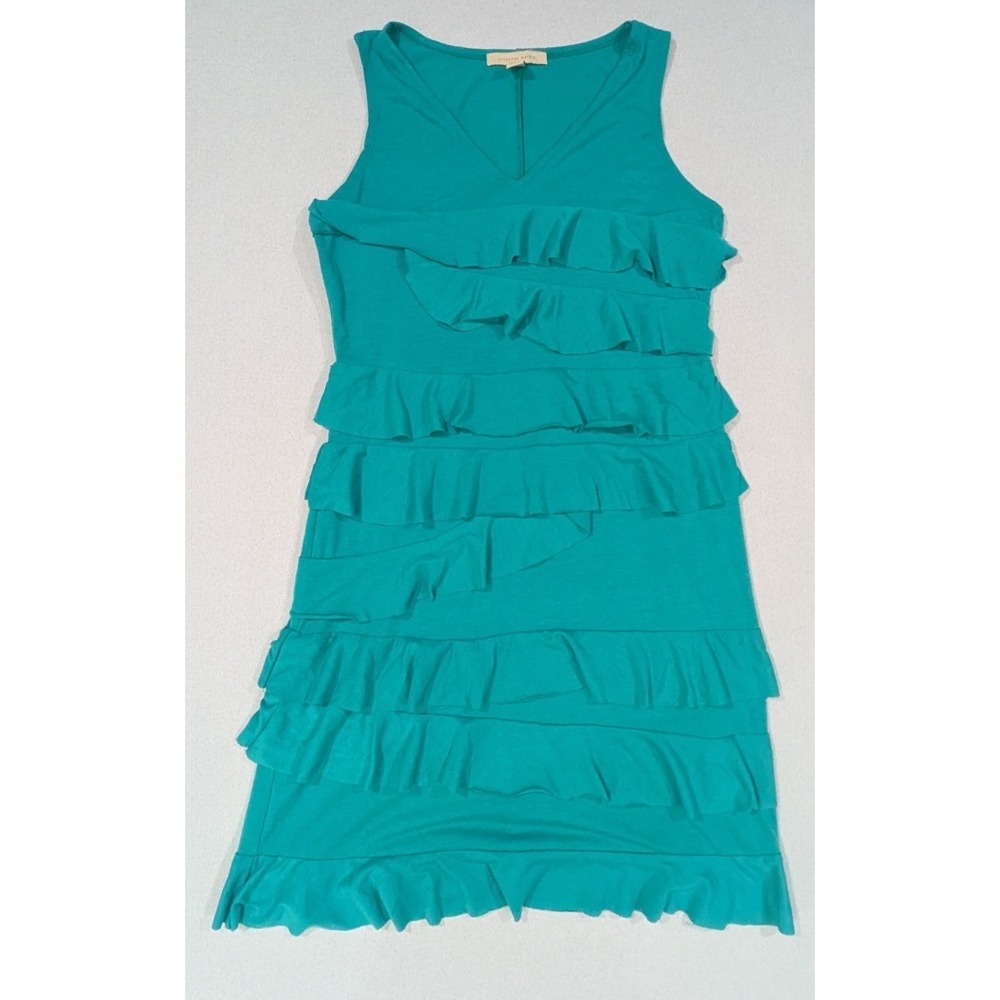 Jonathan Martin Tiered Ruffle Dress Womens 12 Teal Green Sleeveless V-Neck
